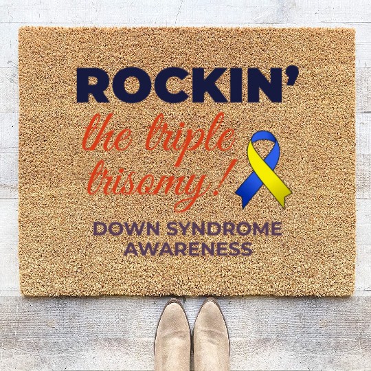 Down Syndrome Awareness Triple Trisomy Rock Coir Doormats