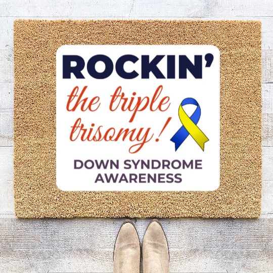 Down Syndrome Awareness Triple Trisomy Rock Coir Doormats