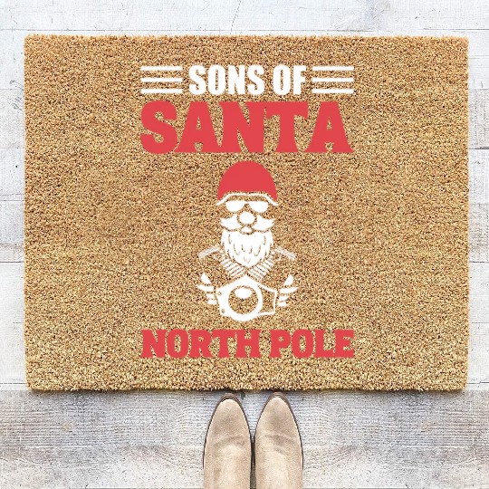 Sons Of Santa North Pole Motorcycle Rider Coir Doormats