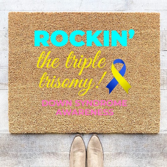 Down Syndrome Awareness Triple Trisomy Rock Coir Doormats