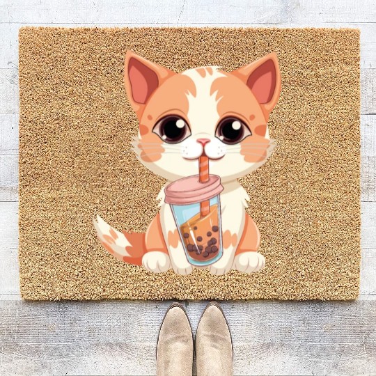 Cat Boba Tea Bubble Tea Anime Kawaii Neko Coir Doormats