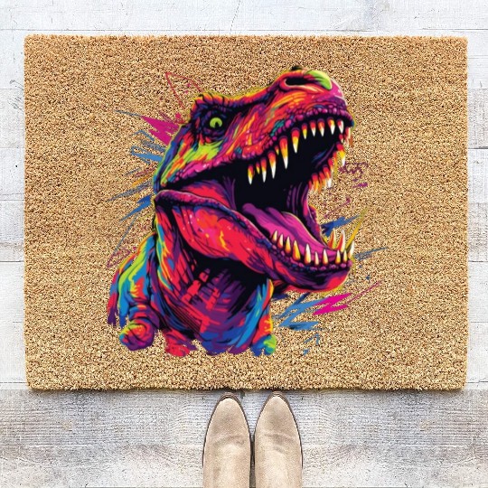 Watercolor Colorful T-rex Colorful Animals Coir Doormats