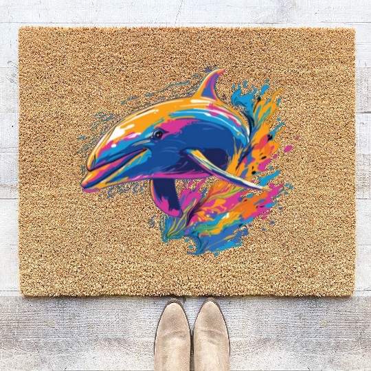 Watercolor Colorful Dolphin Colorful Animals Coir Doormats