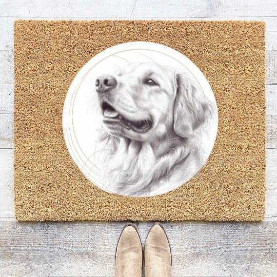 Golden retriever portrait pencil sketch Coir Doormats