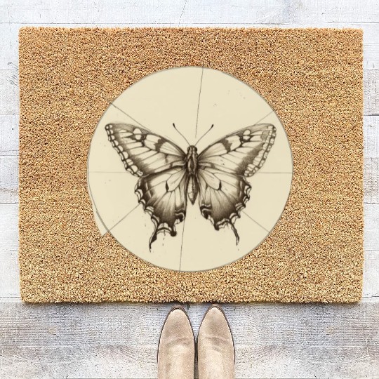 Butterfly pencil sketch Coir Doormats