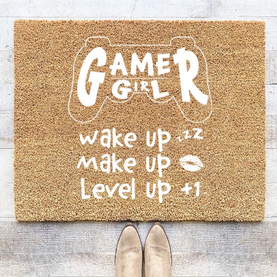 Gamer Girl Wake Up Make Up Level Up Coir Doormats