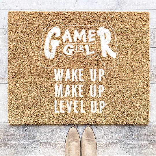 Gamer Girl Wake Up Make Up Level Up Coir Doormats