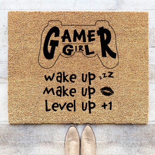 Gamer Girl Wake Up Make Up Level Up Coir Doormats