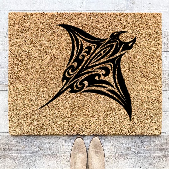 Tribal Manta Ray Style Diver Fan Tattoo Coir Doormats