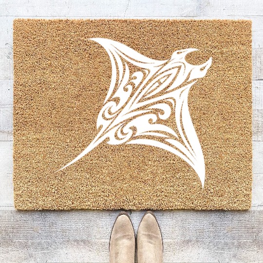 Tribal Manta Ray Style Diver Fan Tattoo Coir Doormats