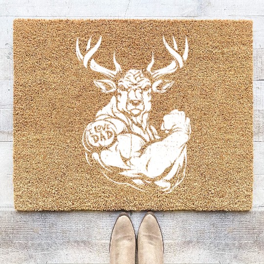 Deer Biceps Tattoo I Love Dad Coir Doormats