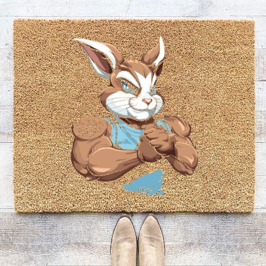 Rabbit Biceps Tattoo I Love Mom Coir Doormats