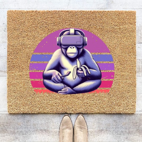 Virtual Zen: Retro Aesthetic Gamer Gorilla Coir Doormats