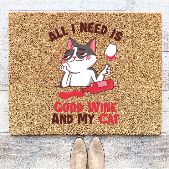 Good Wine and my Cat Cat Mom Cat Lovers Cat Daddy Coir Doormats