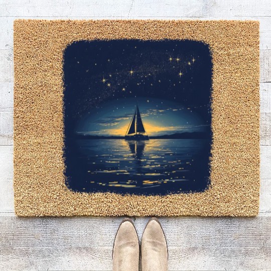 Starry Night Sailing Catamaran Coir Doormats