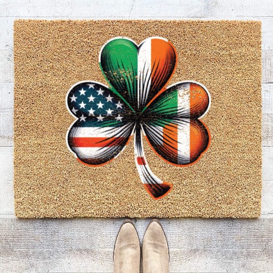 Irish American Shamrock Stars Stripes Coir Doormats