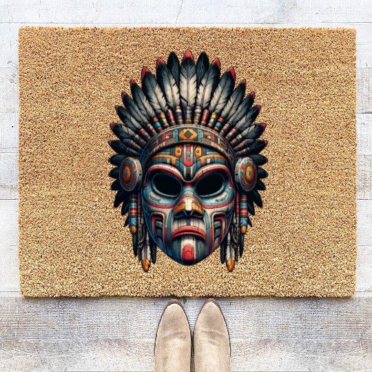 Enigmatic Native American Headdress Vector Coir Doormats