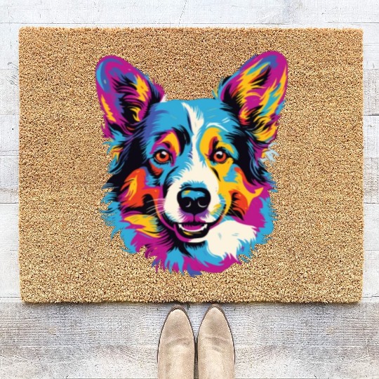 Watercolor Colorful Cardigan Welsh Corgi Coir Doormats