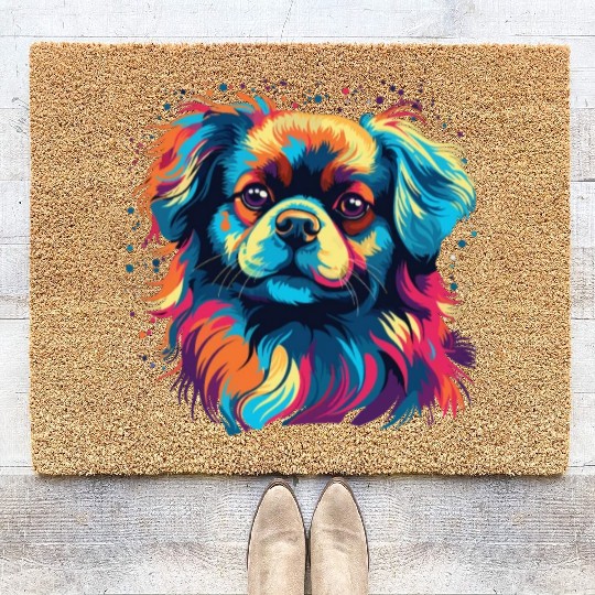Watercolor Colorful Tibetan Spaniel Coir Doormats
