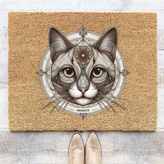 Mandala Style Mystical Namaste Cat: A Spiritual Coir Doormats