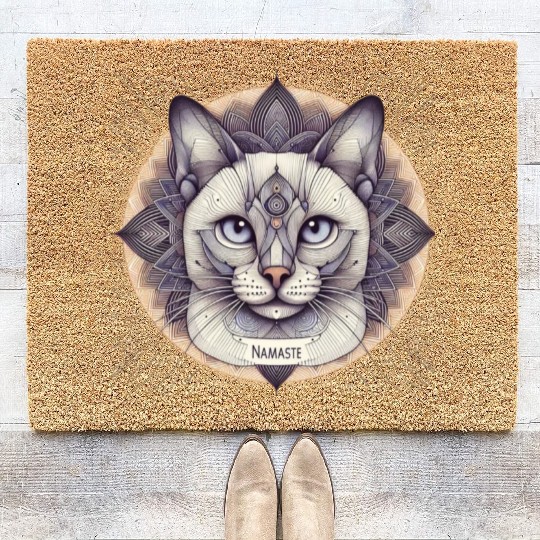 Mandala Mystical Namaste Cat: A Spiritual Journey Coir Doormats