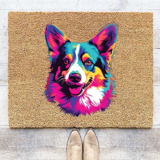 Watercolor Colorful Cardigan Welsh Corgi Coir Doormats