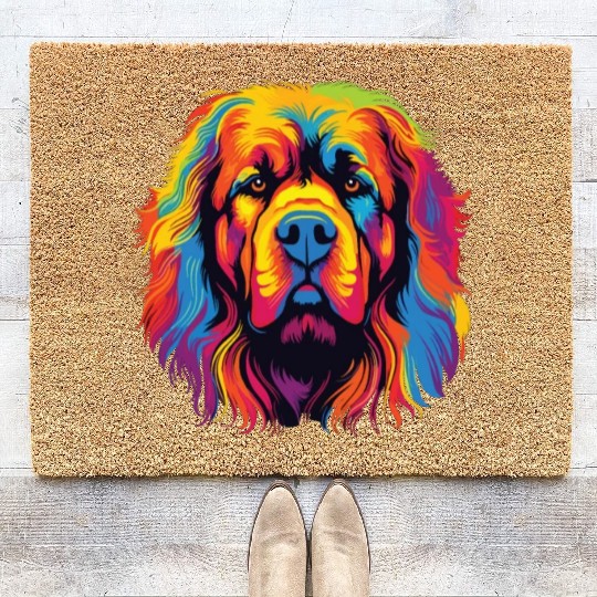 Watercolor Colorful Tibetan Mastiff Coir Doormats