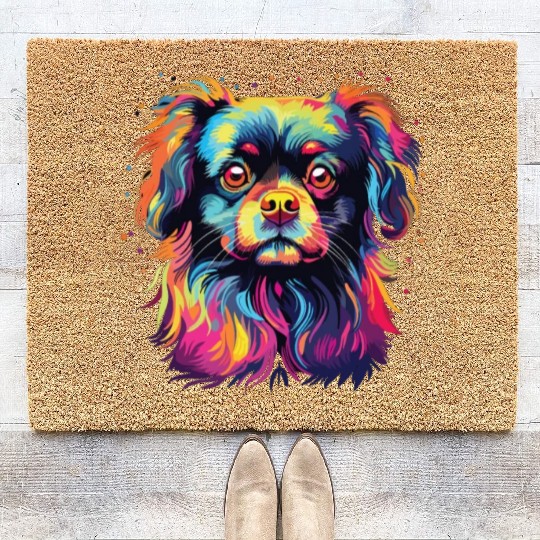 Watercolor Colorful Tibetan Spaniel Coir Doormats