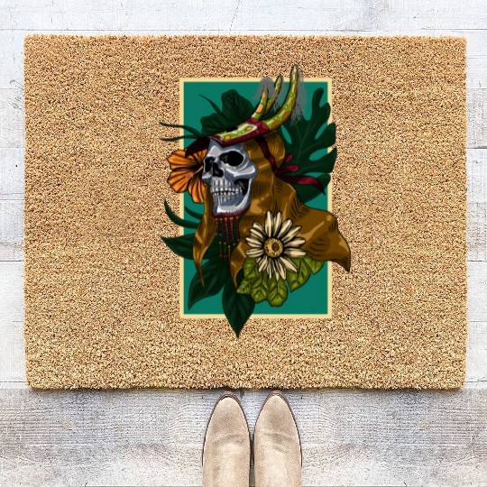 SKULL WITH TRADITIONAL DANCE (CACI) CLOTINH Coir Doormats