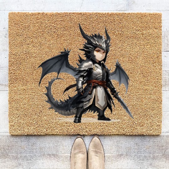 Chibi dragonwarrior Pose in Full armor Coir Doormats