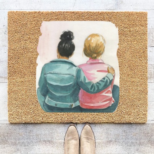 Watercolor Lesbian Couple Coir Doormats