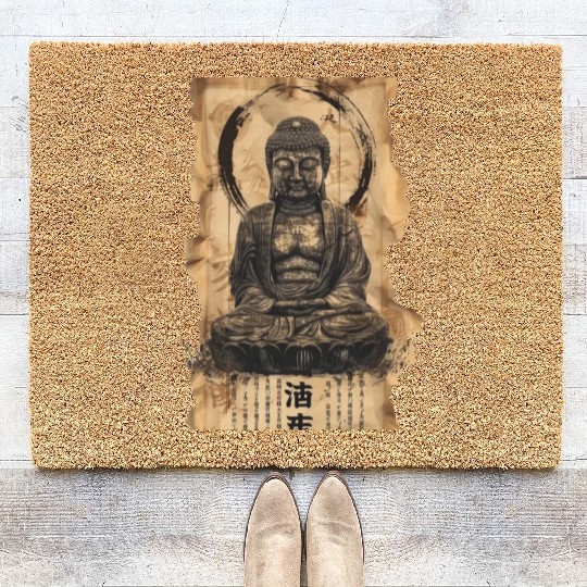 Vintage Papyrus Scroll Japanese Silhouette Buddha Coir Doormats
