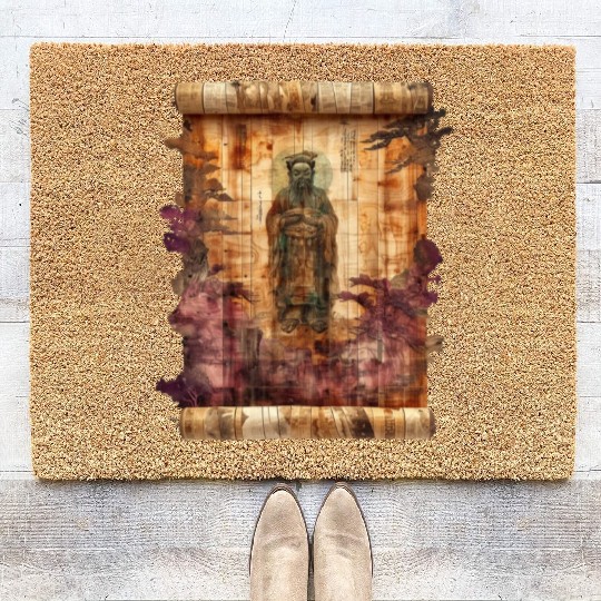 Vintage Papyrus Scroll Japanese God Silhouette Coir Doormats