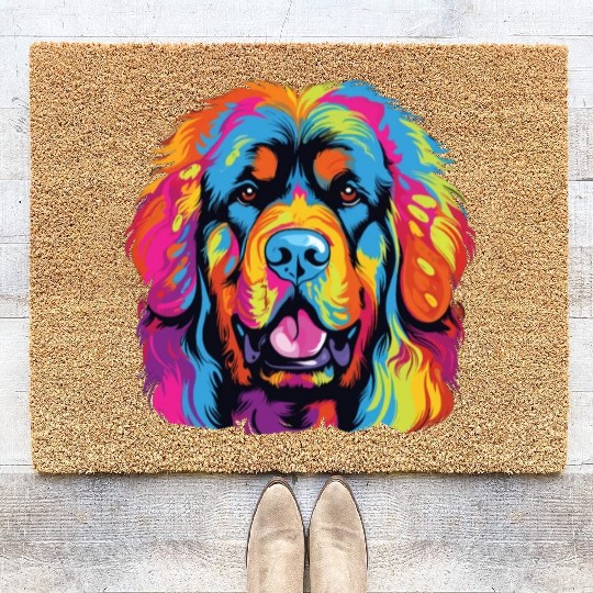 Watercolor Colorful Tibetan Mastiff Coir Doormats