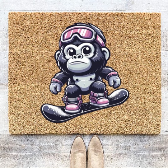 Monkey Gorilla Chimpanzee Ski Vacation Skier Coir Doormats