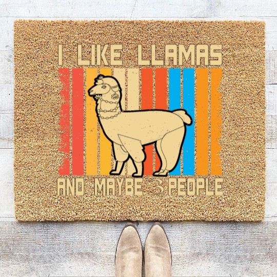 Vintage Llama I Like Llamas And Maybe 3 People T-S Coir Doormats