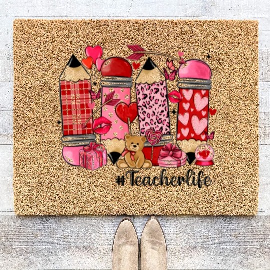valentines day teacher life Coir Doormats