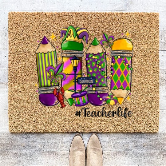 mardi gras teacher life Coir Doormats