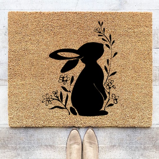 Floral Easter Bunny Rabbit With Spring Flowers Coir Doormats