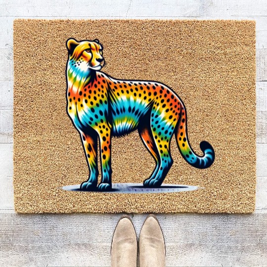 Tie Dye Cheetah Colorful Hippie Wildcat Coir Doormats