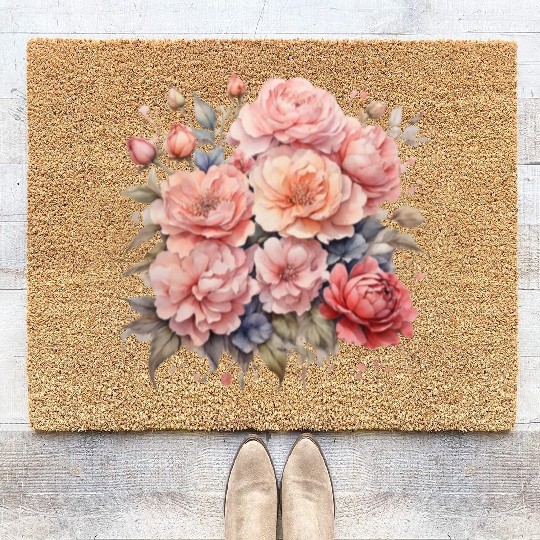 Default Watercolor flower drawing Coir Doormats