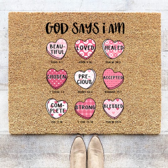 God Says I Am Valentine Candy Hearts Coir Doormats