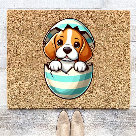 Colorful Beagle Dog Easter Egg Hatching Design Coir Doormats