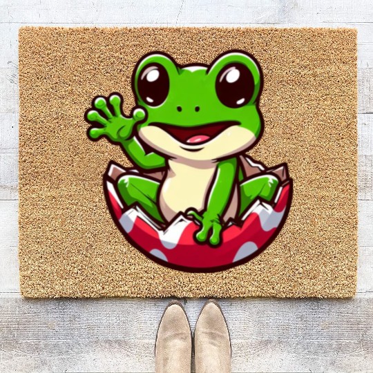 Colorful Easter Egg with Hatching Frog Design Coir Doormats