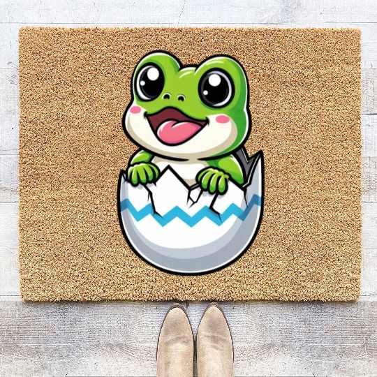 Colorful Easter Egg with Hatching Frog Design Coir Doormats