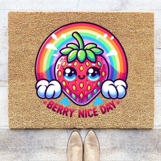 Cute Strawberry, Strawberry Lover, Rainbow Berry Coir Doormats