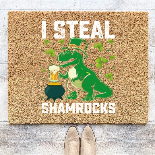 I Steal Shamrocks T Rex Dinosaur St Patrick's Day Coir Doormats