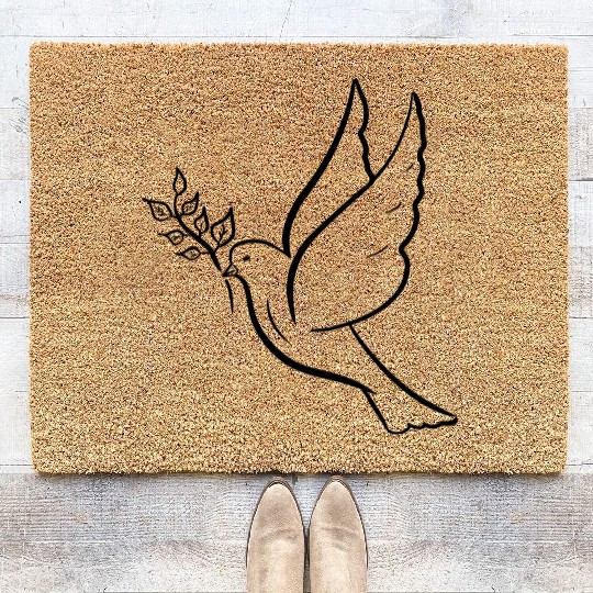 Dove of peace with olive branch drawing Hand drawn Coir Doormats