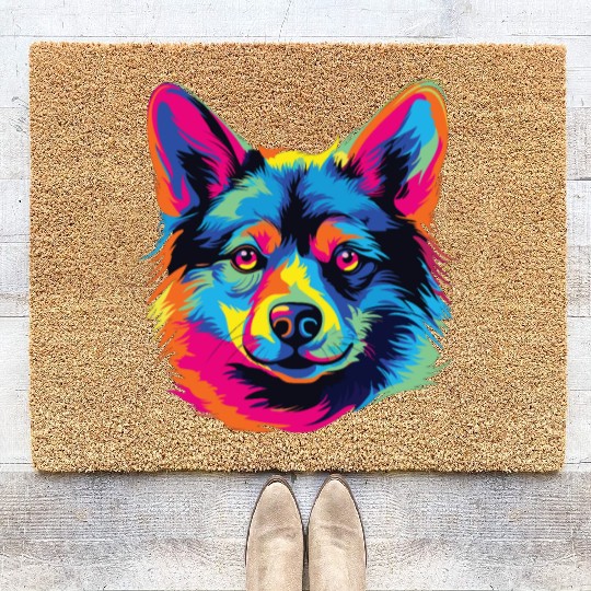 Watercolor Colorful Swedish Vallhund Coir Doormats