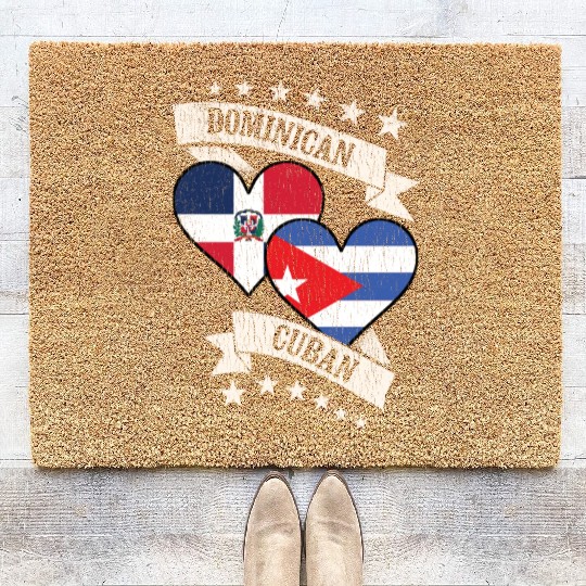 Dominican Cuban Heart Flags Dominican Republic Cub Coir Doormats